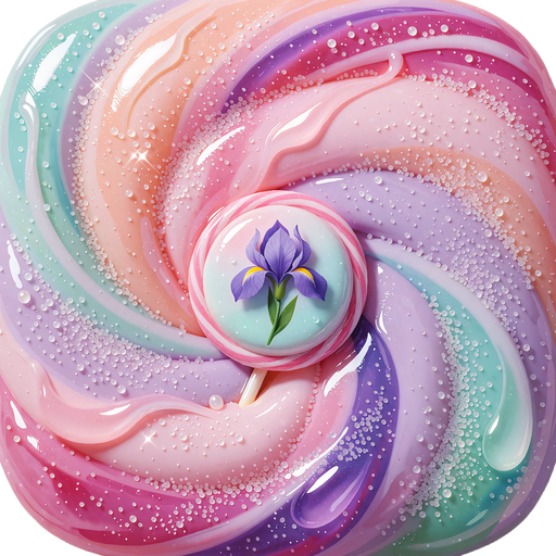 Odznaka poziomu Sweet Start - mały fioletowy irys w pastelowym medalionie