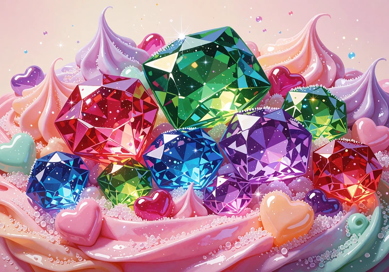 Cukierkowe klejnoty w r&oacute;żowym lukrze - grafika slotu z kolorowymi kamieniami w Iris Casino